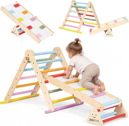 Dřevěná Montessori prolézačka Luna s oboustrannou deskou ECOTOYS