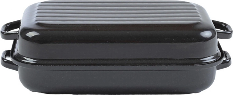 Smaltovaný dvoudílný pekáč 35 × 24 cm s víkem a rastrovaným dnem