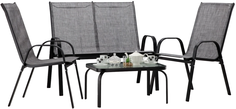 Zahradní set se stolkem, šedo‑černý, textilen a tvrzené sklo