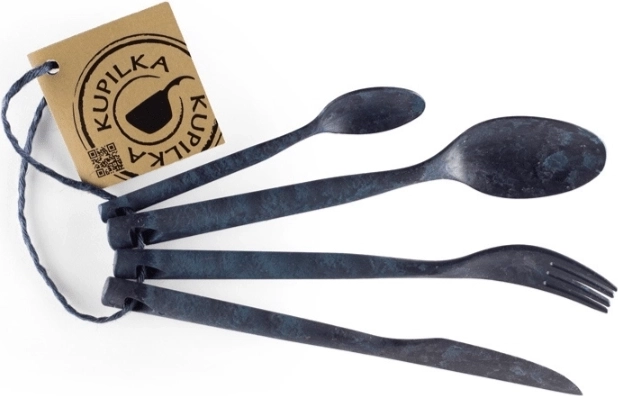 Kupilka příborový set do přírody – vidlička, lžíce, nůž a čajová lžička, modrá