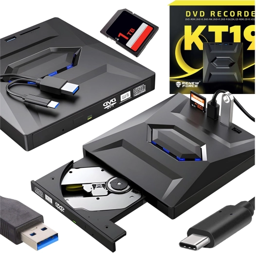 Externí vypalovačka CD/DVD RENEW FORCE 5v1 s USB 3.0 a čtečkou karet