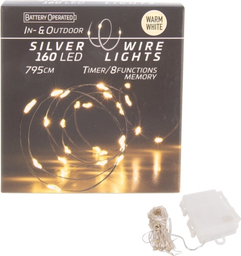 LED světelný řetěz na drátku 160 LED žluté světlo s časovačem (vnitřní i venkovní)