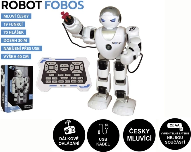 Interaktivní robot FOBOS RC, chodící a česky mluvící, 40 cm, USB nabíjení