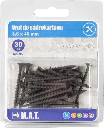 Vrut do sádrokartonu 3,5 × 45 mm, hrubý závit, fosfátovaný (30 ks)