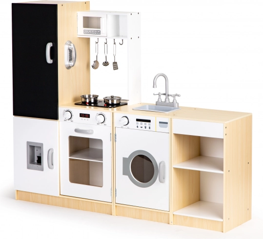 Dřevěná dětská kuchyňka XXL s tabulí a LED ECOTOYS