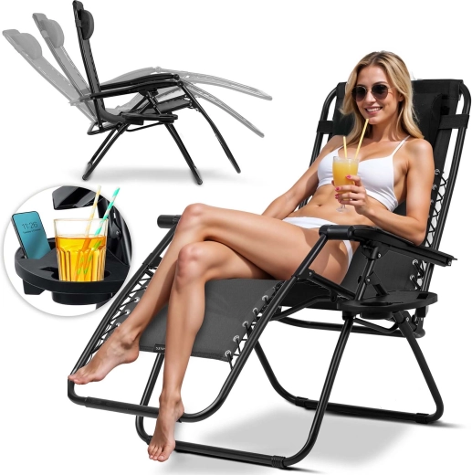 Skládací zahradní lehátko s polštářem Sofotel ChillWell, černé