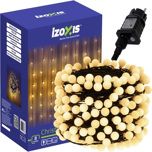 Vánoční světelný řetěz IZOXIS s kuličkami, 300 LED, 30 m