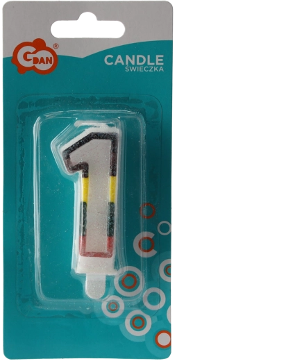 Narozeninová svíčka číslo 1 s brokátem, bílá s barevným obrysem