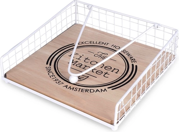 Kovový bílý stojan na ubrousky s přítlakem 18,5 × 18,5 cm