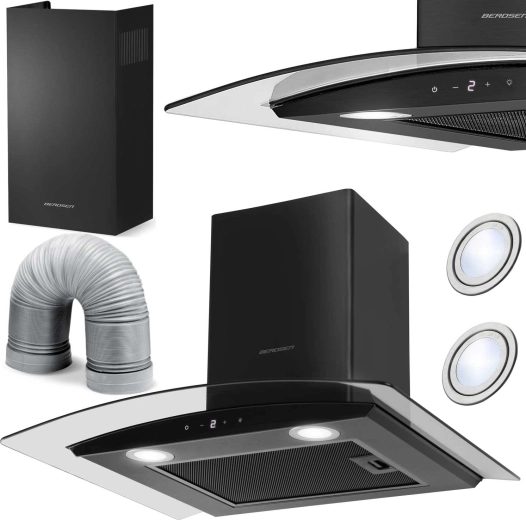 Komínový kuchyňský odsavač 60 cm BERDSEN BT-216, černé sklo