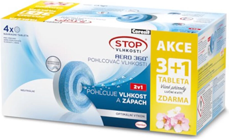 Náplně do pohlcovače vlhkosti CERESIT AERO 360, 4×450 g, vůně luční kvítí