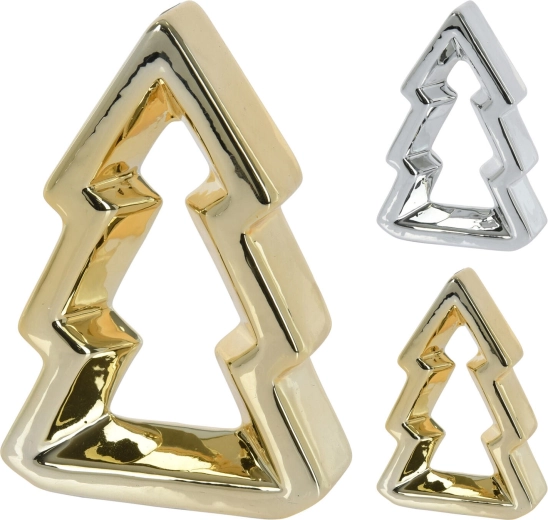 Dekorační stromek lesklý 32 cm – stříbrný nebo zlatý