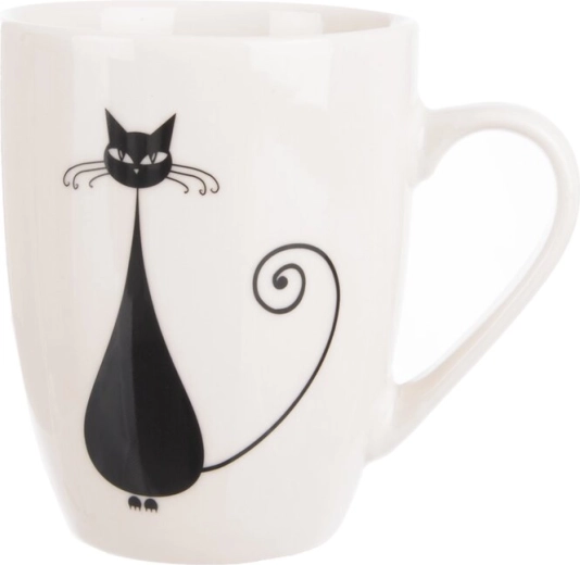 Porcelánový hrnek s motivem kočky bílý/černý 370 ml