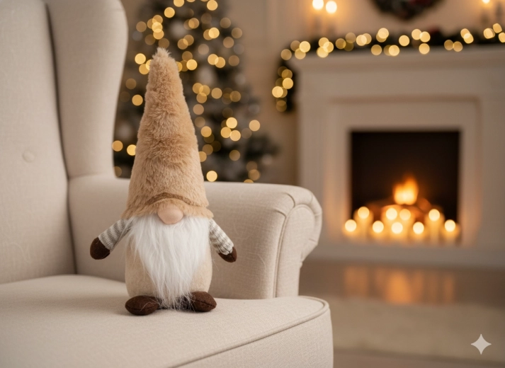 Vánoční skřítek 25 cm béžový