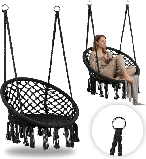 Závěsné křeslo boho, černé, MultiGarden