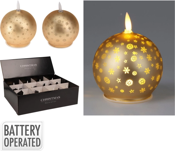 LED svíčka koule 10 cm zlatá – teplá bílá