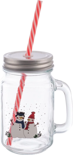 Sklenice s víčkem a brčkem Sněhulák 0,5 l