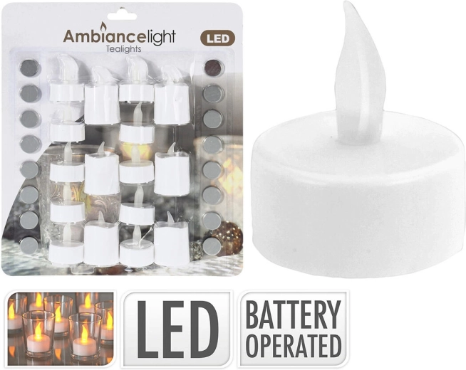 LED čajové svíčky bílé 3,5 cm s bateriemi (16 ks)