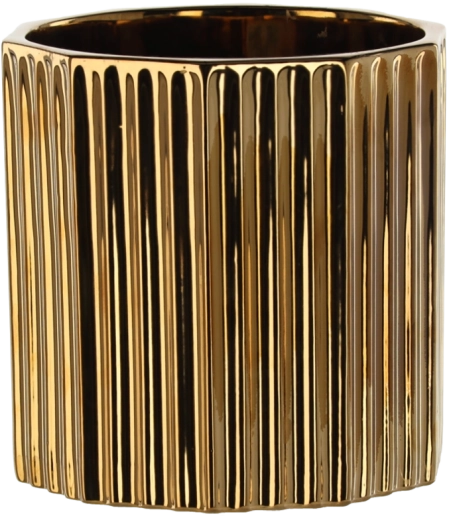 Keramický květináčový obal 18 × 18 × 18 cm zlatý s pruhovaným vzorem
