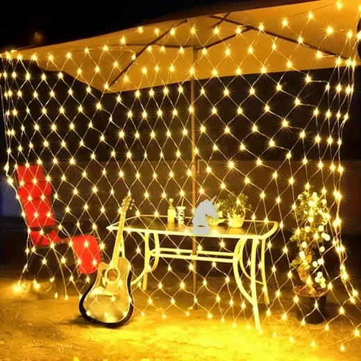 Vánoční LED světelná síť teplá bílá 2 × 2 m, 144 LED, 8 režimů