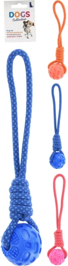 Hračka pro psa míček s lanem 40 × 7 × 7 cm, mix barev