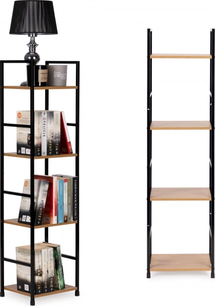 Moderní dřevěná police s kovovým rámem LOFT, 4 police