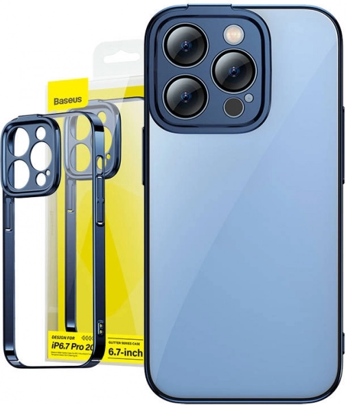 Pouzdro a tvrzené sklo Baseus Glitter pro iPhone 14 Pro Max modré