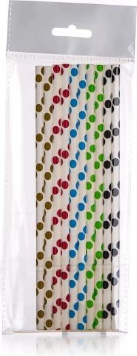 Papírová brčka s puntíky 6 × 200 mm, mix barev (25 ks)