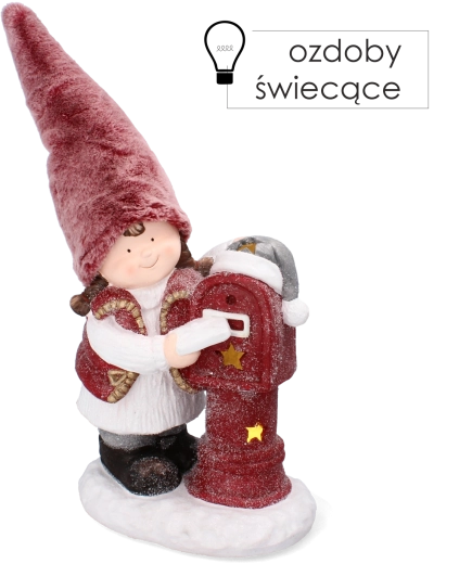Vánoční figurka holčičky v růžové čepici se schránkou na dopisy LED 45,5 cm
