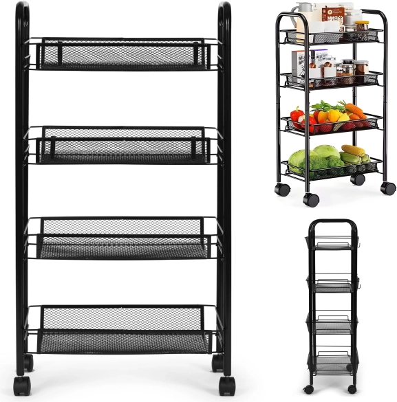 ModernHome mobilní kovový regál na kolečkách se 4 koši