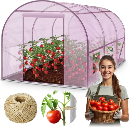 Růžový zahradní foliovník 2 × 3 m (6 m²) s UV ochranou a větracími okny