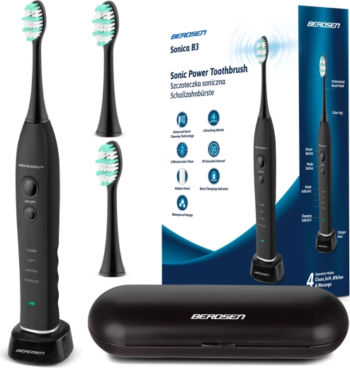 Sonicní zubní kartáček s pouzdrem Berdsen Sonica B3 černý