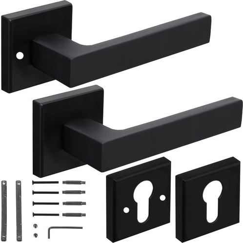 Ruhhy matná černá klika na vnitřní dveře se čtvercovou rozetou