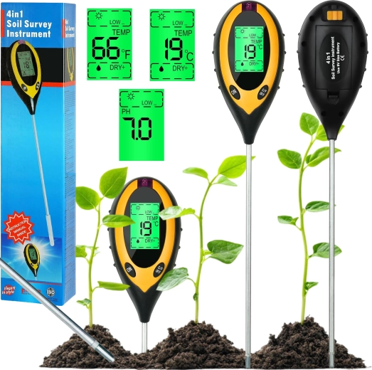 Digitální tester půdy 4v1 pro měření pH, vlhkosti a teploty