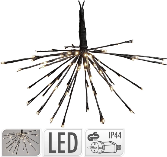 Závěsná světelná dekorace 45 cm, 72 LED, teplá bílá, černá