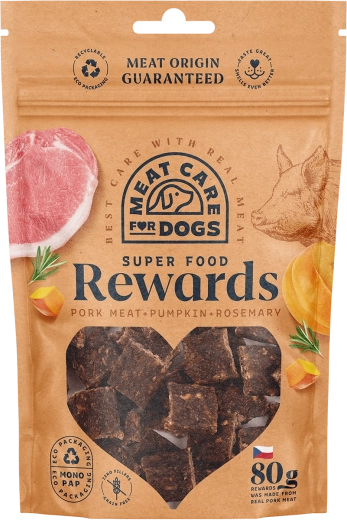 Meat Care Rewards Dog pamlsky – vepřové s dýní a rozmarýnem 80 g