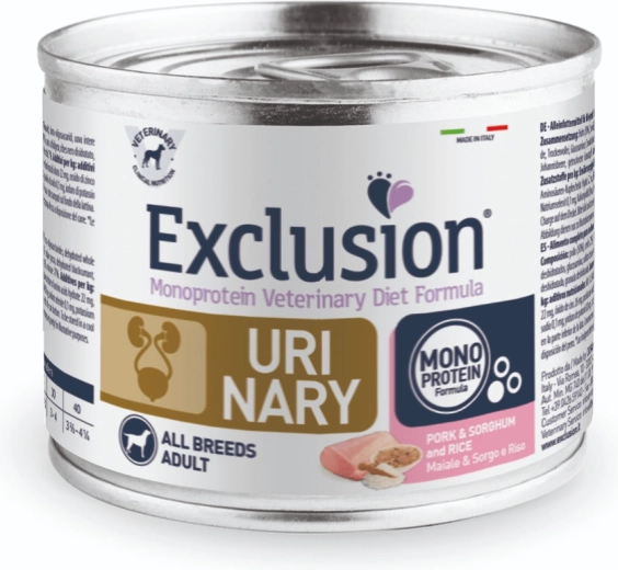 Exclusion UM20 Urinary konzerva pro psy 200 g, vepřové se sorgem a rýží