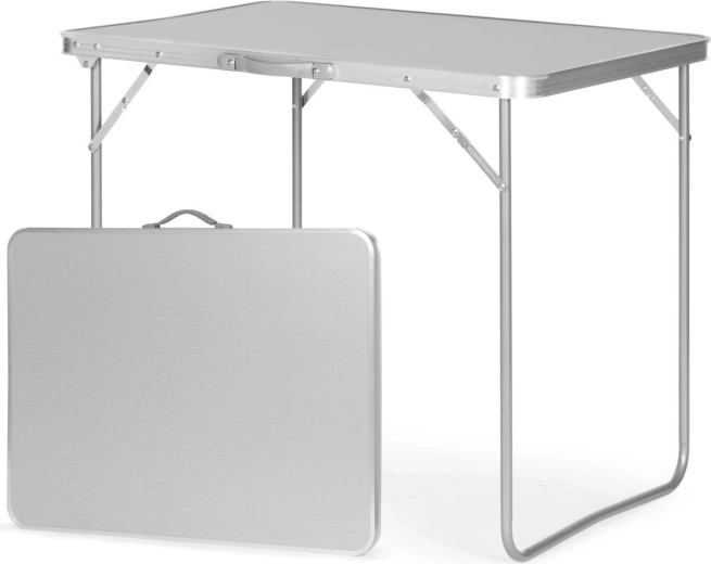 Skládací turistický stůl v podobě kufříku s madlem 80 × 60 × 70 cm, stříbrný - 1 kus