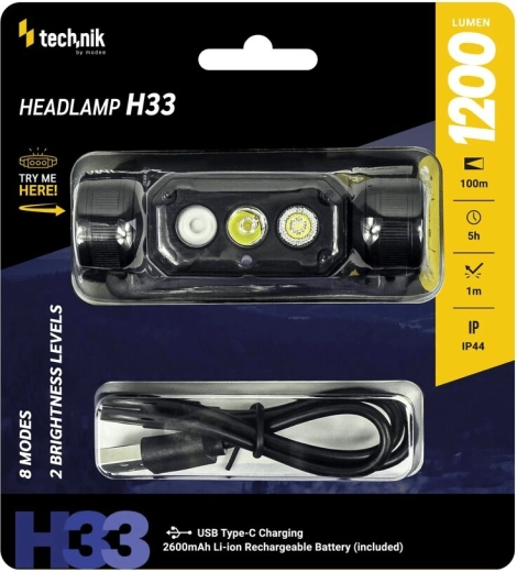 Čelovka Technik H33 s LED SST20 a USB‑C (1200 lm)