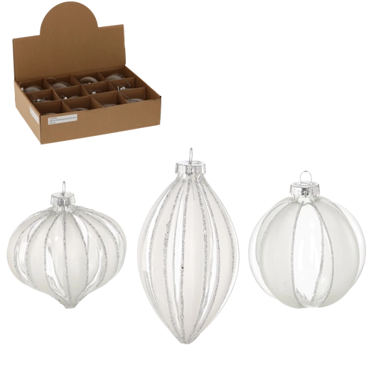 Skleněná vánoční ozdoba transparentní, mix vzorů