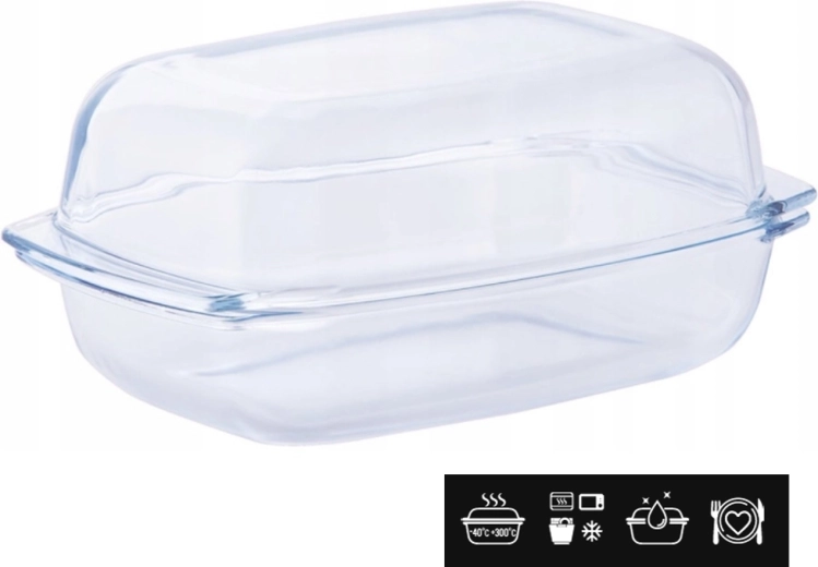Obdélníková žáruvzdorná skleněná mísa s víkem 5 l