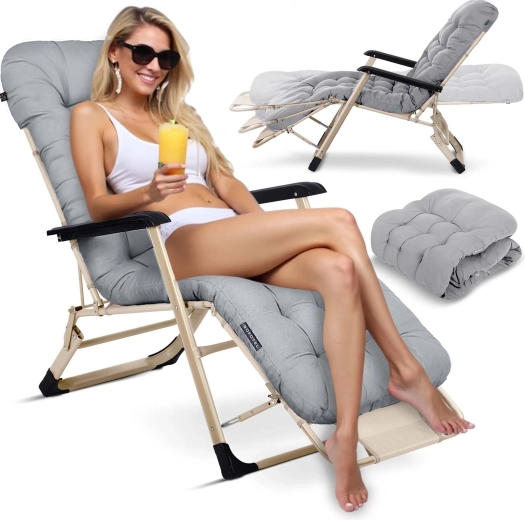 Skládací zahradní lehátko s polštářem Sofotel ChillWell, světle šedé
