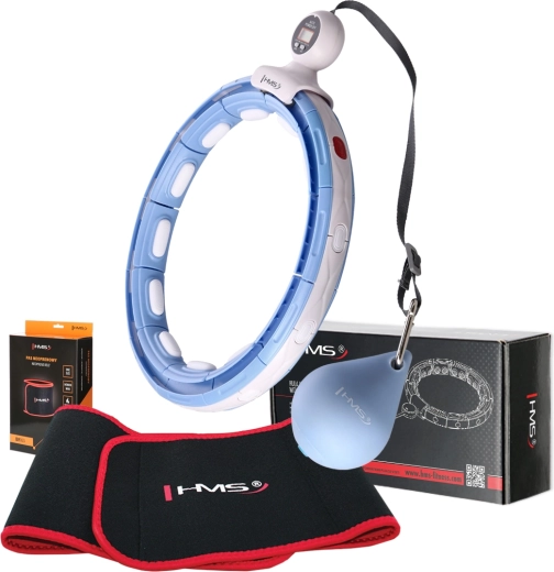 HMS sada masážní hula hoop se závažím, magnety a počítadlem + zeštíhlující pás modrá