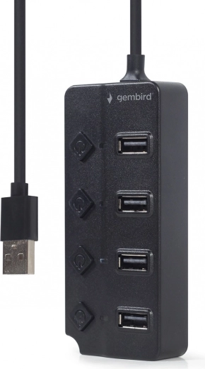 4portový USB 2.0 hub s vypínači, černý