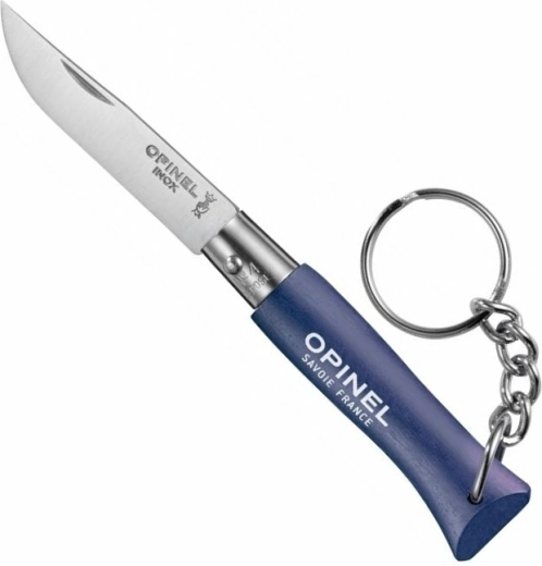 Opinel N°04 klíčenka – tmavě modrý kapesní nůž 5 cm, bukové dřevo