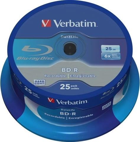 Blu-ray média VERBATIM BD-R 25GB 6× DataLife, spindle 25 ks