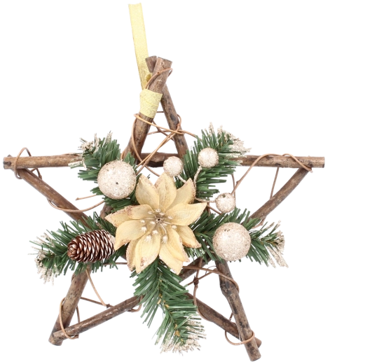 Dřevěná závěsná hvězda 25 cm ve zlaté barvě z jasanového dřeva