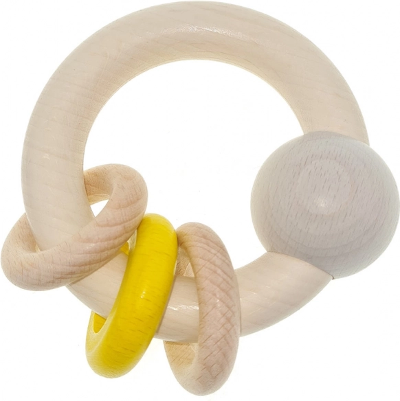 Hess dřevěné chrastítko s kuličkou a kroužky žluté