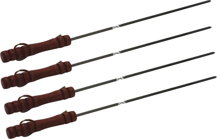 Kovové grilovací jehly na špíz 40 cm s dřevěnou rukojetí (4 ks)