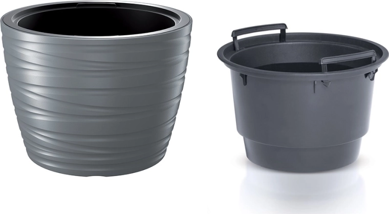 Nízký květináč Maze se vložkou 37,5 cm – šedý kámen